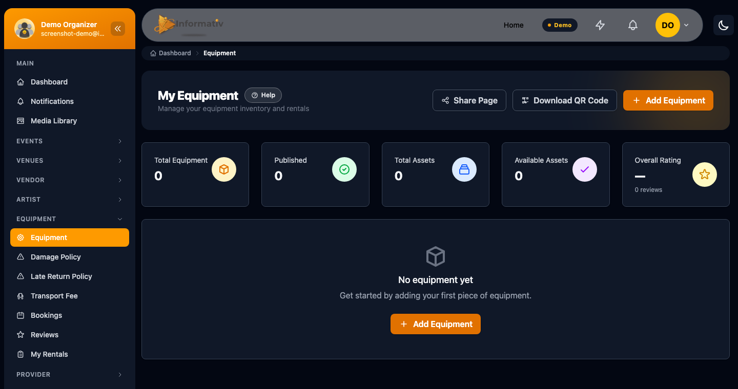 The Equipment dashboard in Informativ